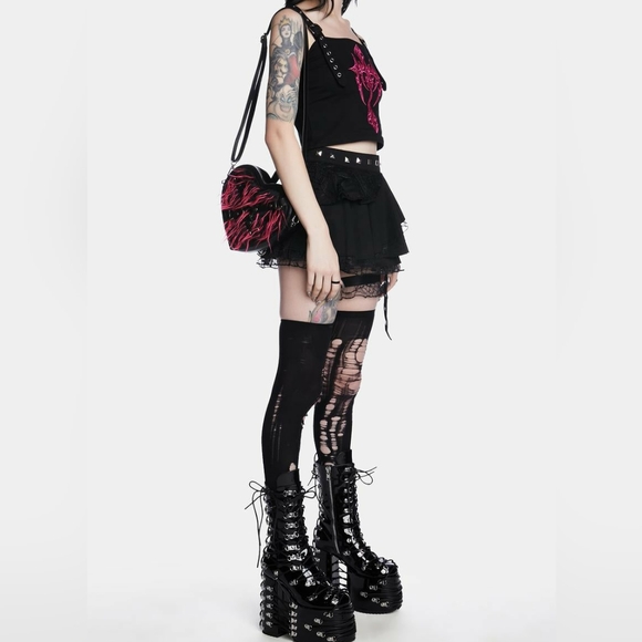 New Dolls Kill Widow Run From Suburbia Faux Fur Convertible Pink Black Backpack - Picture 4 of 7